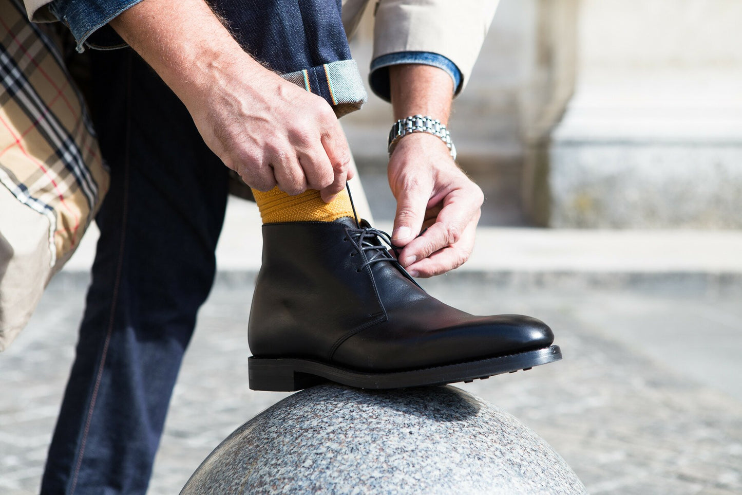 Loake - Boots en cuir noir semelle cousue goodyear