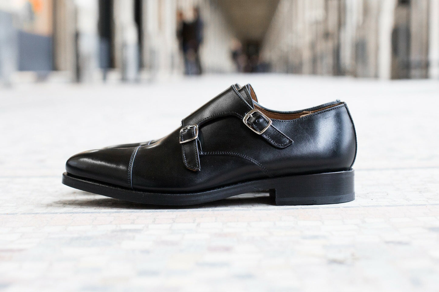 BRITISH SHOES - Double boucles cuir noir semelle cuir