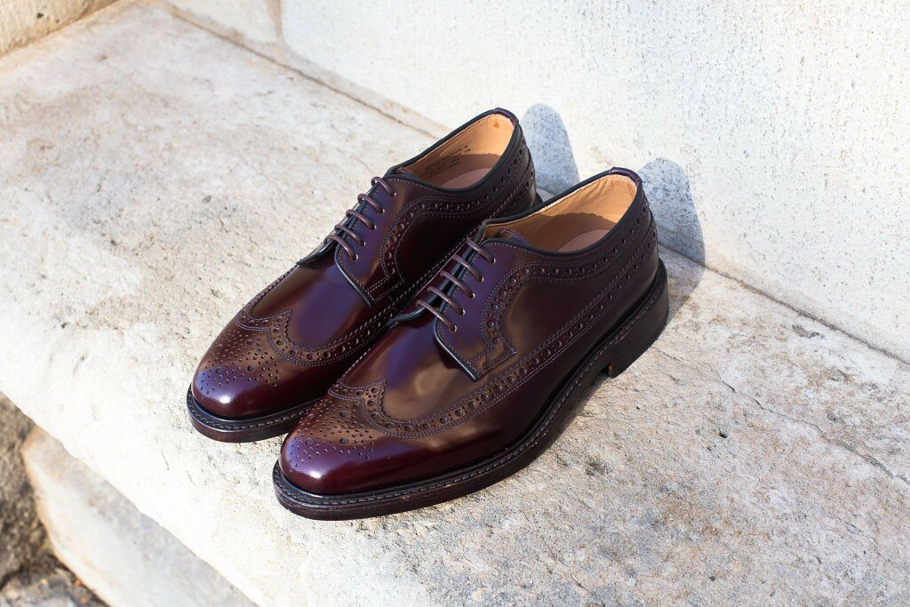 Loake - Derby brogue polish burgundy semelle cuir cousue goodyear