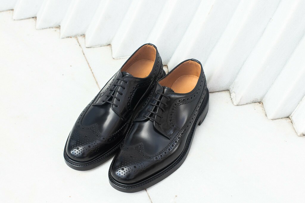 Loake - Derby brogue polish black semelle cuir cousue goodyear