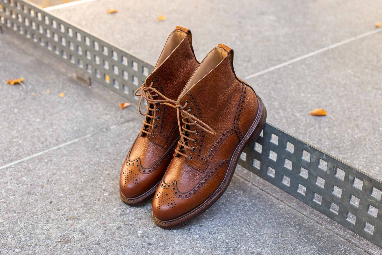 Crockett & Jones Grace tan leather boots with dainite rubber