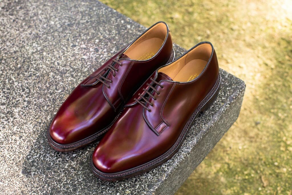 Loake - Derby lisse en cuir polish burgundy semelle cuir goodyear