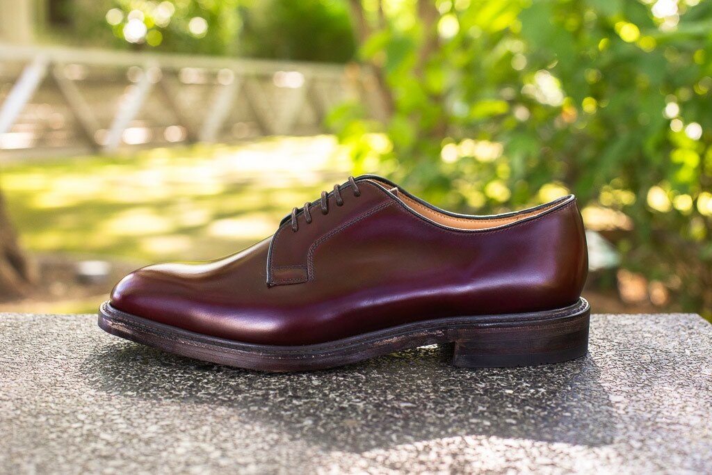 Loake - Derby lisse en cuir polish burgundy semelle cuir goodyear