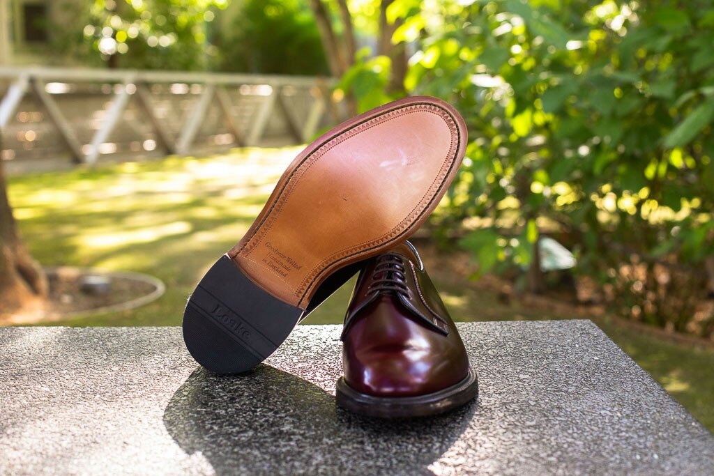 Loake - Derby lisse en cuir polish burgundy semelle cuir goodyear