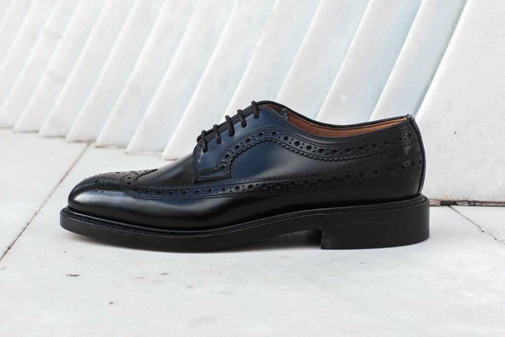 Loake - Derby brogue polish black semelle cuir cousue goodyear