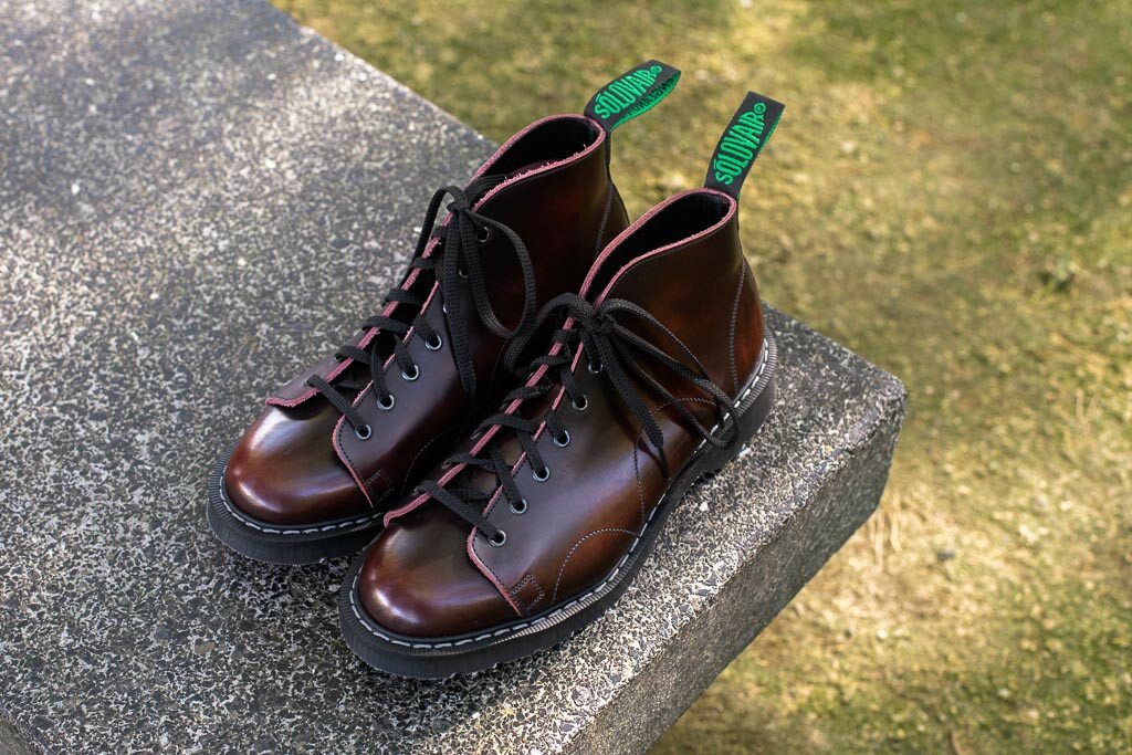 Solvoai Solovair - Boots Monkey burgundy rub off Hi Shine Made In England ...